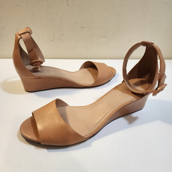 J Crew Tan Leather Open-Toe Wedge Wrap Ankle  Sandals Size 8 - Picture 3 of 12